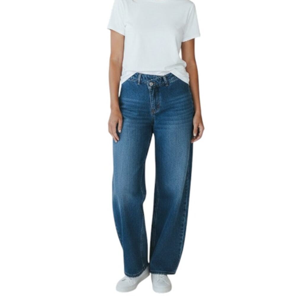 HALARA Flex Asym Waist Baggy Denim Sz L Blue Stretch Light Everyday Grunge NWT